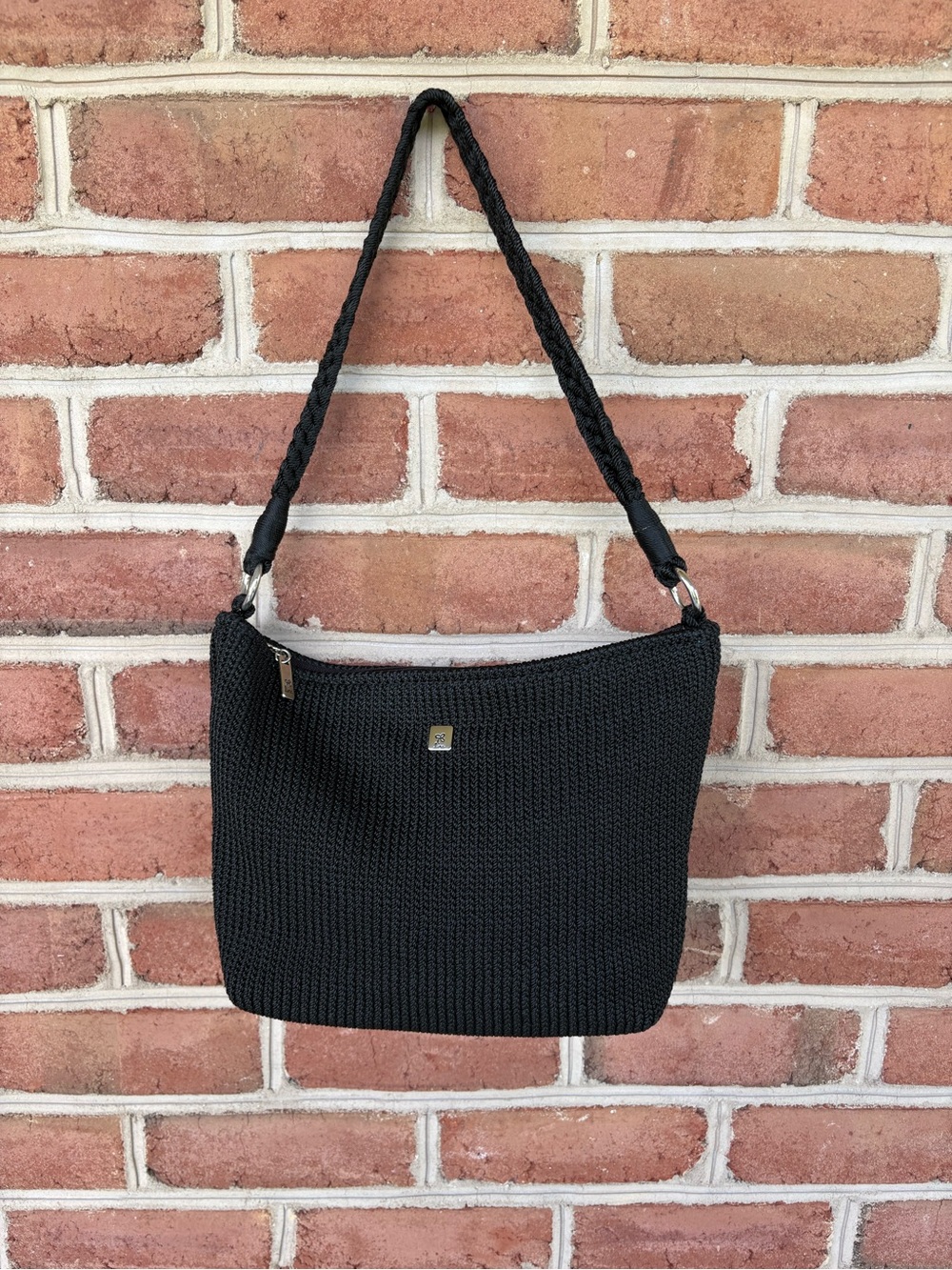 Lina Black Crochet Shoulder Bag with Braided Strap - Picture 7 of 10